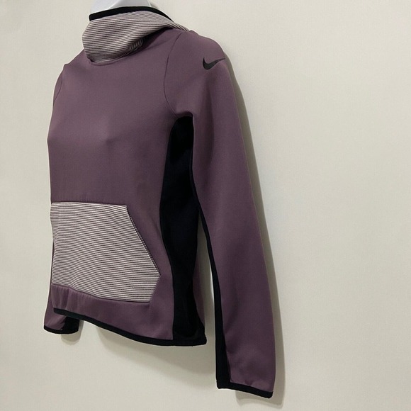 Nike Dri-Fit Girls Sweatshirt Hoodie Purple Black Striped Long Sleeve Size M - Picture 3 of 14